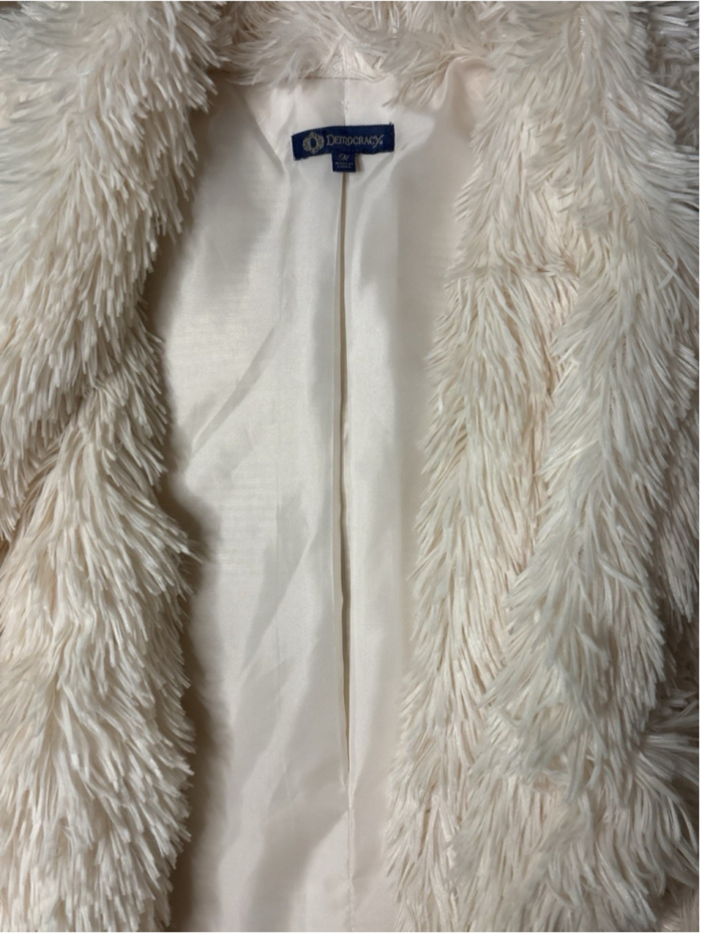 Democracy Women's M Ivory Faux Fur Shag Coat Jacket Glam Boho Statement - Picture 6 of 10